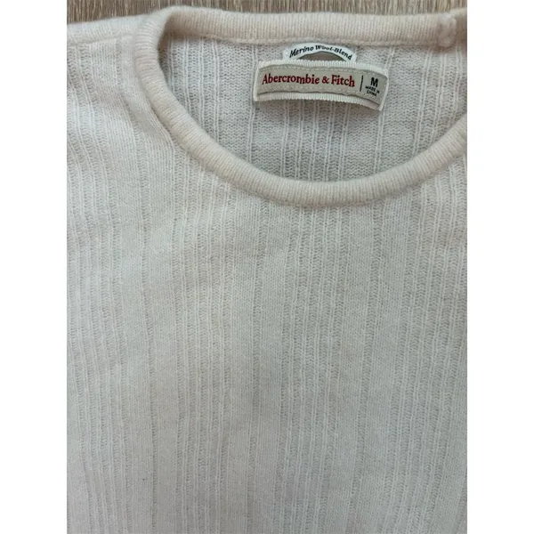 Abercrombie & Fitch Women's Ivory Ribbed Crewneck Sweater Size‎ M Wool Blend - Image 2