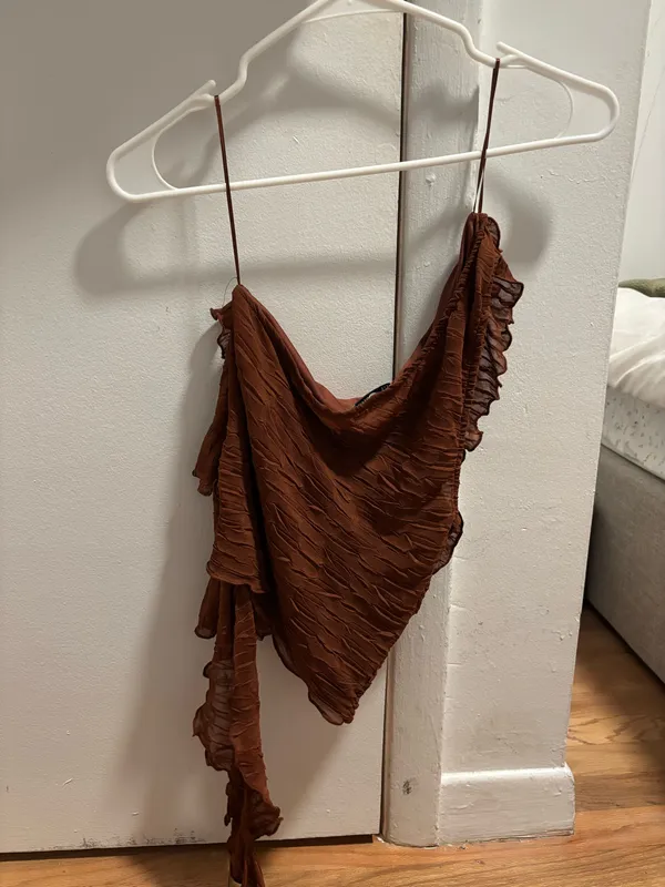ZARA Ruffled Asymmetrical Top Textured - Image 3