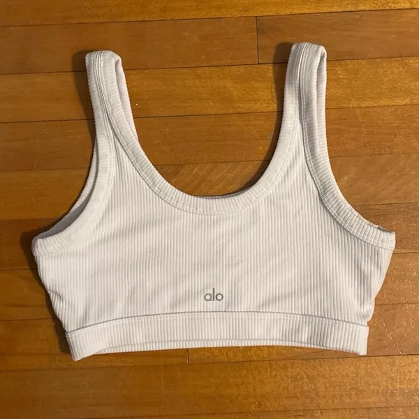 Alo Size Large Yoga Wellness Ribbed Bra White - Image 4