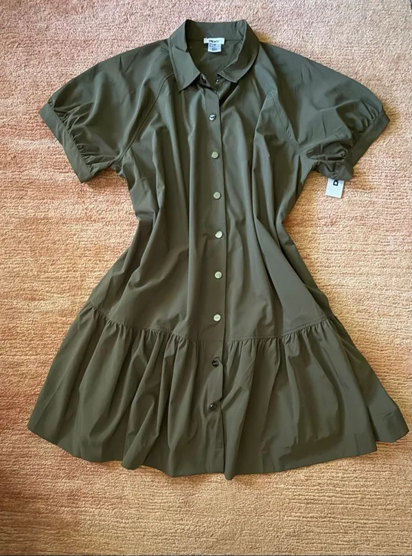 DKNY Olive Green Shirt Dress 18W NWT Snap Front Lightweight Plus Size - Image 2