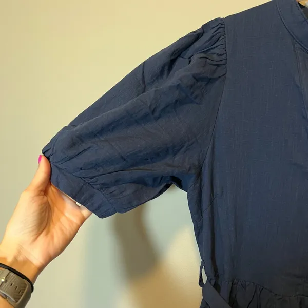 Baltic Born‎ Camille Maxi Dress Navy Blue Cotton Puff Sleeve Tiered Small NWT - Image 5