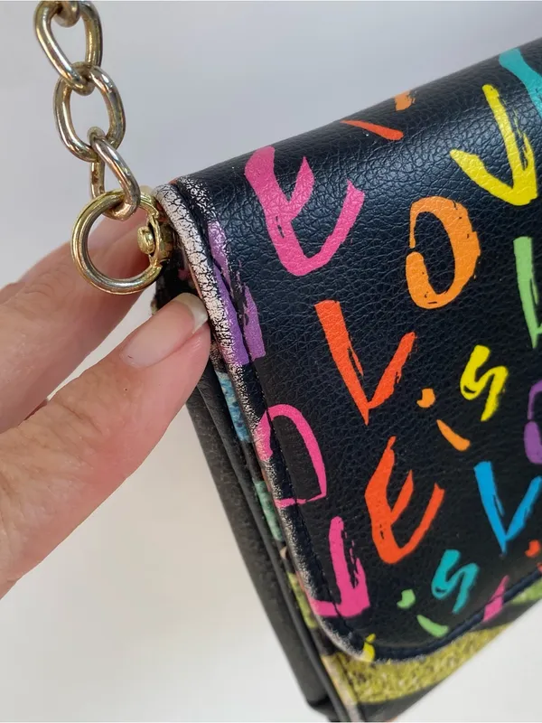 Betsey Johnson Luv Love is Love rainbow sparkle crossbody purse clutch handbag - Image 4