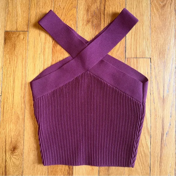 BABATON ARITZIA Criss Cross Ribbed Sculpt‎ Knit Maroon Purple Tank Top XXS - Image 2