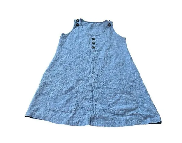 Casual Loose A Line Sleeveless Blue Button Detail Tunic Dress With Pockets Sz M - Image 3
