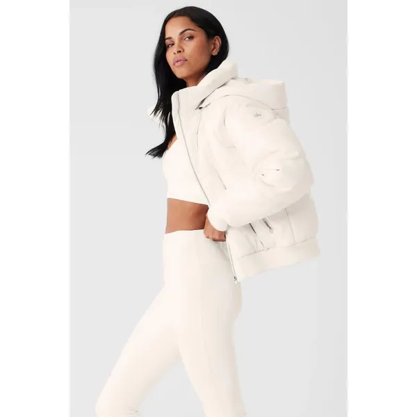 Alo Yoga Faux Leather Boss Puffer Ivory S - Image 2