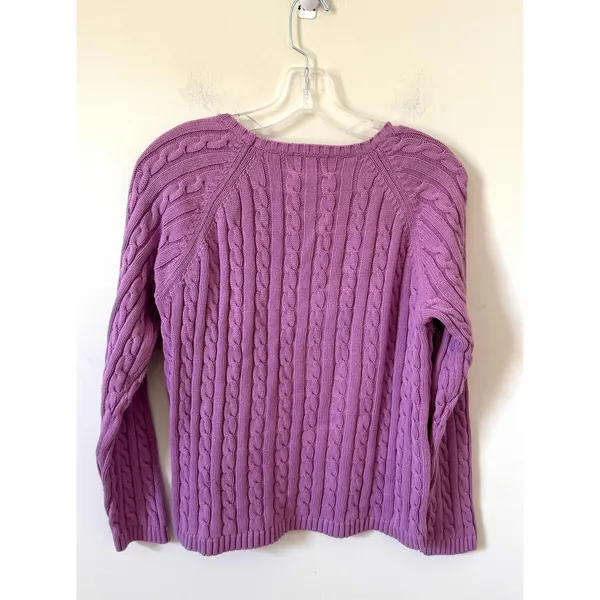 L.L. Bean Cable Crewneck Pullover Sweater Purple Lilac Size Medium - Image 2