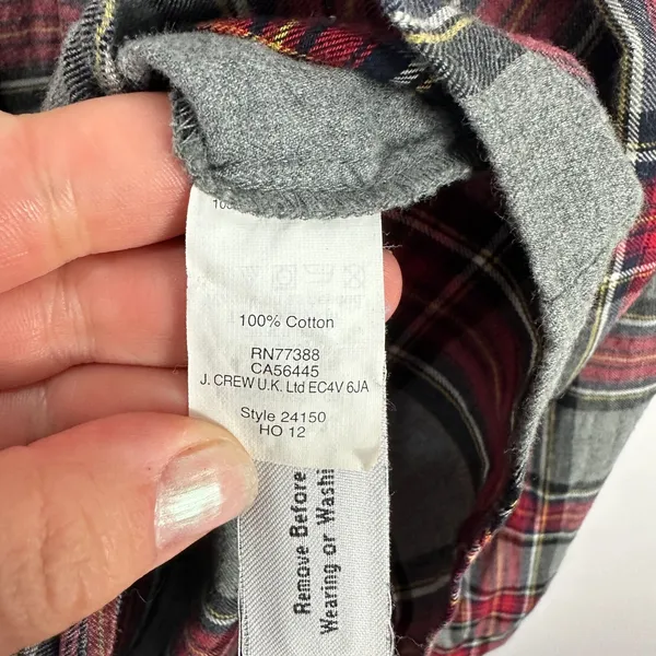 J. Crew Plaid‎ Flannel Button Down Boy Fit 4 Grey Red Tartan Holiday Preppy - Image 6