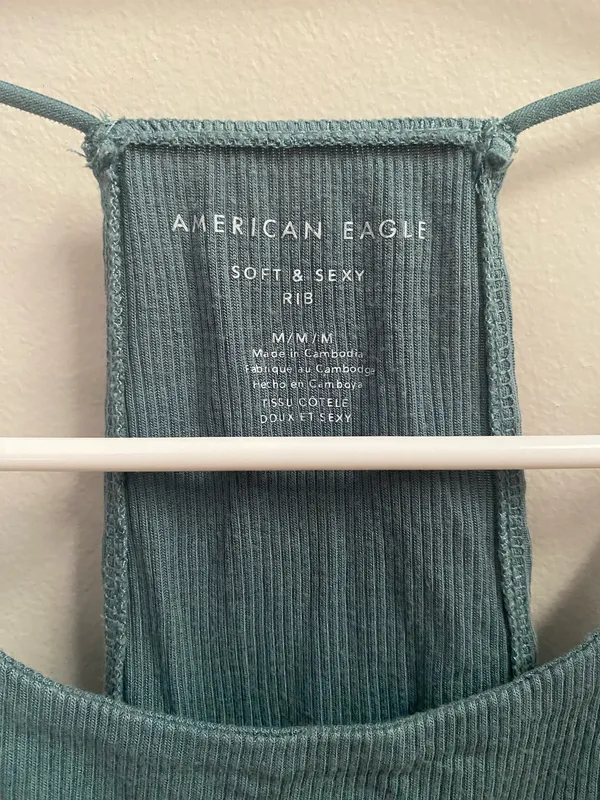 American Eagle Outfitters Teal Ribbed Racerback Tank Top - Image 3