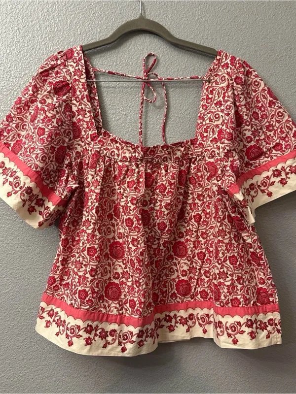 Universal Thread Pink Floral Square-Neck Peasant Top - Image 4