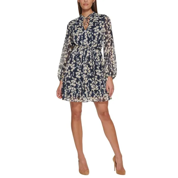 NEW Tommy Hilfiger Floral-Print Peasant Dress Sky Captain Blue / Deep Maize 14 - Image 6