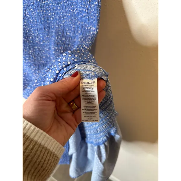 French Connection‎ Smocked Ruffle Dress Blue White Floral Print XS - Image 3