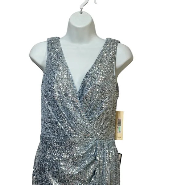 Eliza J Womens Light Blue Sequin V-Neck Side Drape Cocktail Dress Size 8 NEW - Image 5