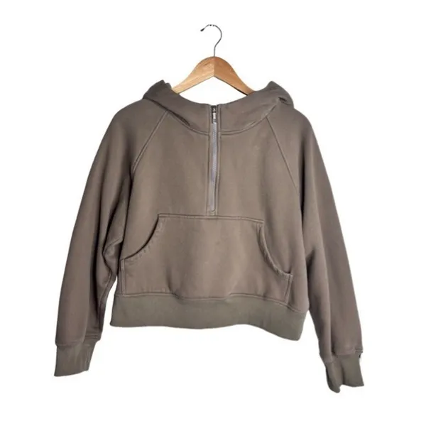 Automet Scuba Hoodie Half Zip Cropped Size Medium Mocha Athleisure - Image 2