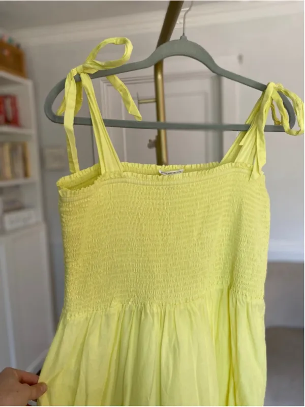 For The Republic Maxi Dress Neon Lemon Yellow Smocked‎ Cotton Resort Coastal L - Image 4