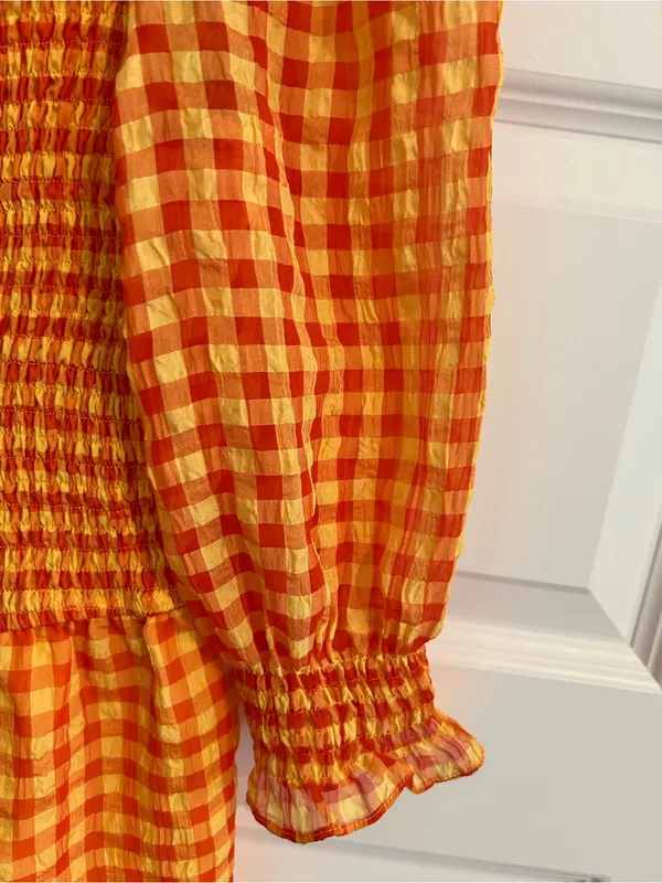 Day + Moon Gingham Romper Orange Yellow Size L - Image 6