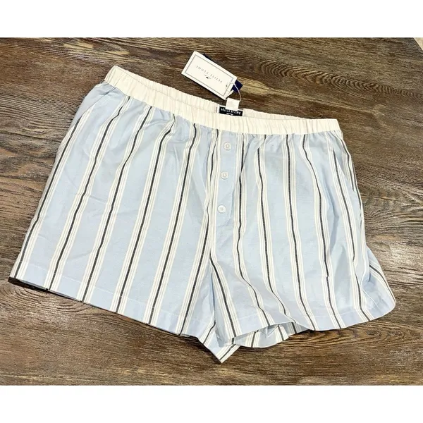 PETITE PLUME Women's Twill Sleep Shorts in Blue “Coastal Stripe” - Large - NWT - Image 11