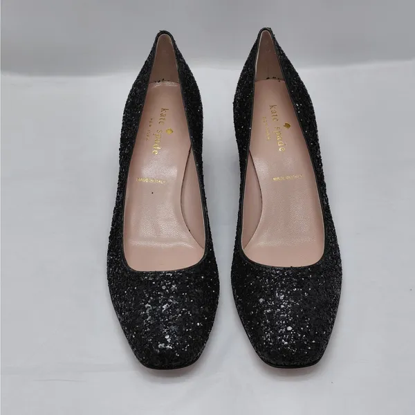 $238 Kate Spade Womens Heels Size 7M Black Glitter Pumps Wedding Party Holiday - Image 3