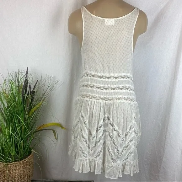 Free People White & Gray Polka Dot Sleeveless Lace Summer Dress XS - Image 3