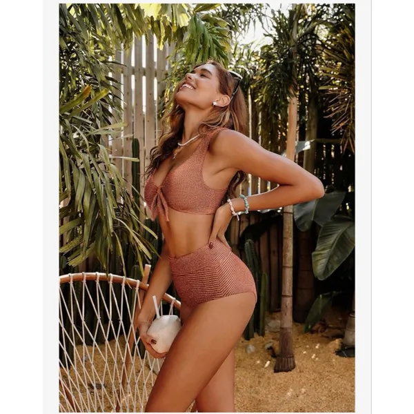 NEW Hanna Nikole High Waisted Bikini 2 Pc Swimsuit Tummy Control XL - Image 2