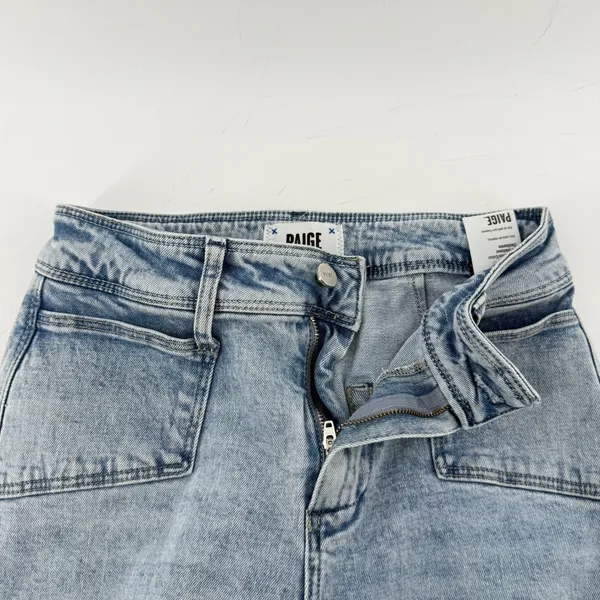 Paige Anessa High Rise‎ Wide Leg Jeans Light Blue Wash Women 26 Raw Hem Denim - Image 3