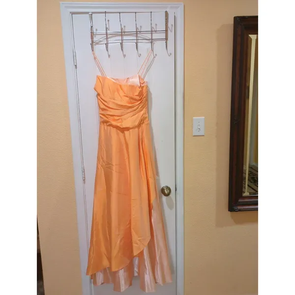 Betsy & Adam orange satin taffeta long bridesmaids evening dress 4 - Image 2