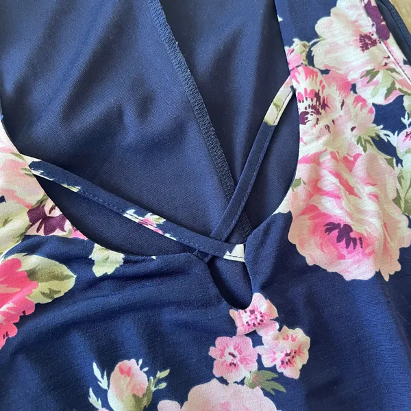 Womens Three Pink Hearts Blue with Pink Floral Print Maxi Dress - M - Image 3