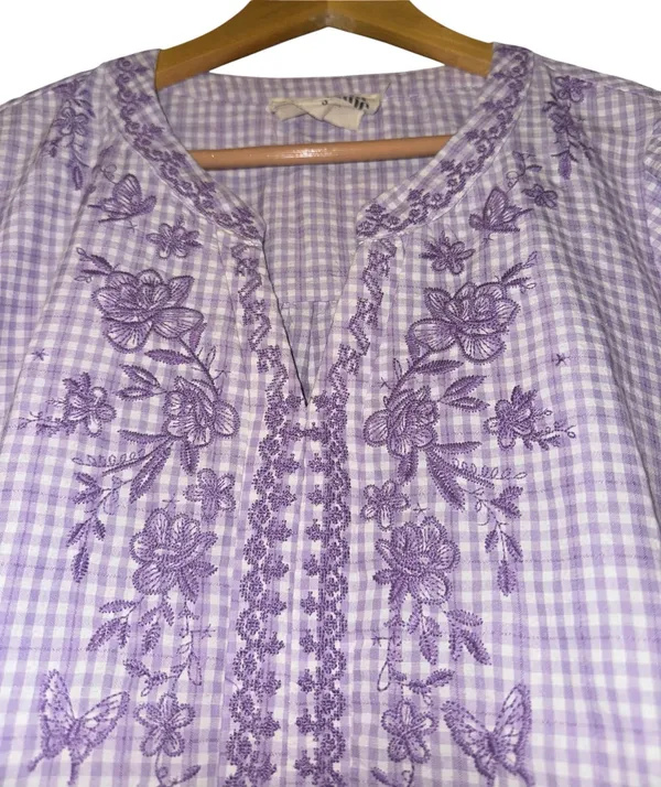 Savana Jane Embroidered Gingham Top Women's Small Cottage‎ Boho Feminine ~Flaw - Image 2