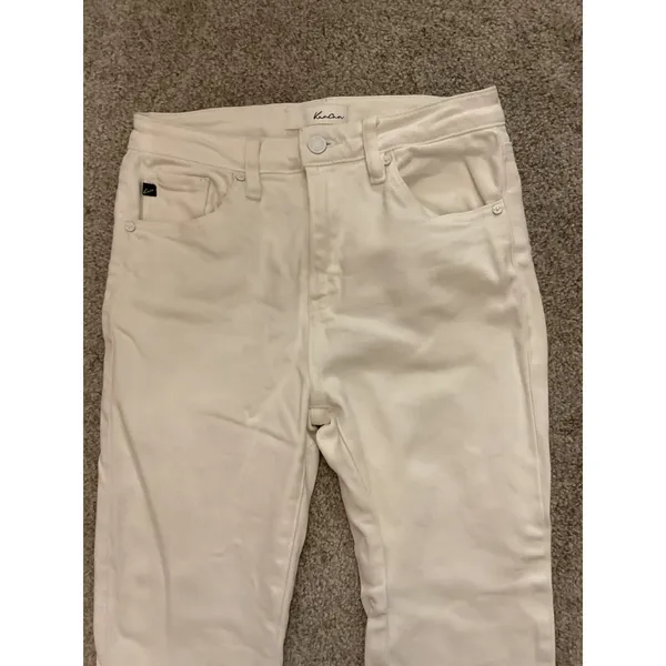 Kancan Straight Leg High Rise White Denim Jeans, 27 - Image 4