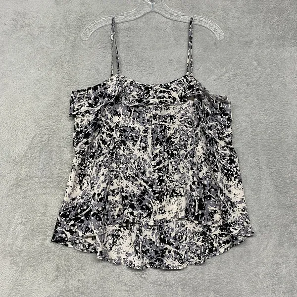 Porridge Top Womens Large Ruffle Silk Camisole‎ Pollock Abstract Black Tank - Image 2