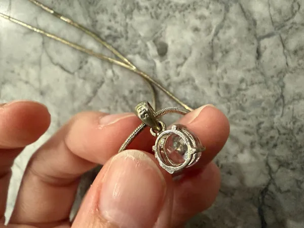 Vintage Faux Solitaire Diamond Pendant Necklace - Image 6