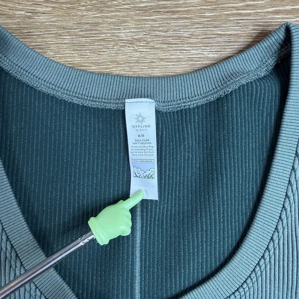 OFFLINE by Aerie Seamless Ribbed Crop Top Women's M Short Sleeve Green Workout - Image 3