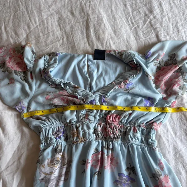 Maison Tara Romantic Floral Baby Blue Tiered Maxi Dress Large - Image 8