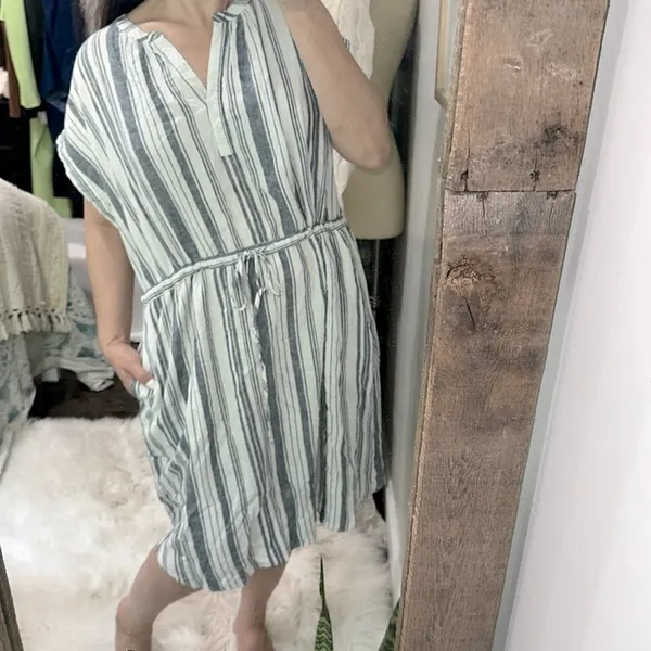 Time and Tru Striped Blue and White Dress size XLarge linen rayon fabric blend - Image 3