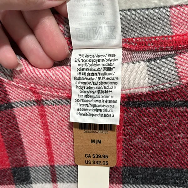 Victorias Secret Pink Cozy Jersey Sleep Shirt Top Red Plaid Size Medium NWT - Image 6
