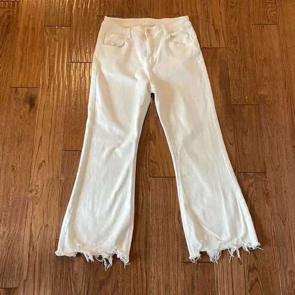 Lolong white high rise kick crop distressed hem jeans 8 - Image 4