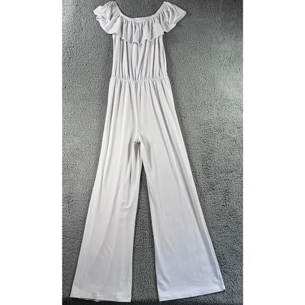 Women Romper Jumpsuit Medium‎ High Waist Wide Leg Formal Elegant Ruffle Stretch - Image 4