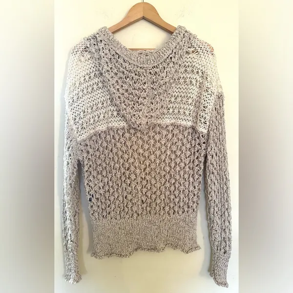 POL Women's‎ Natural V-Neck Felaxed Hoddie Knit Crochet Sz Small - Image 3