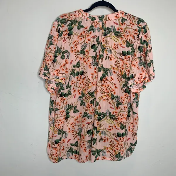 LOFT Peach Floral Blouse Crinkle Fabric Sz XL 100% Viscose - Image 6