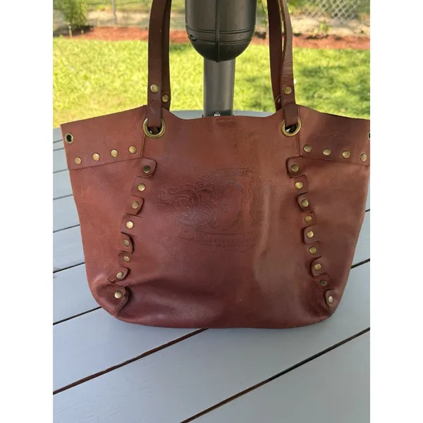 Nine West Vintage America Brown Leather Tote Studded Boho Shoulder Bag Handbag - Image 4