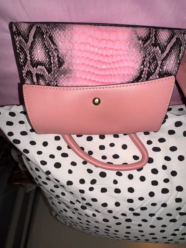 Pink faux leather snake print purse duo - Image 6