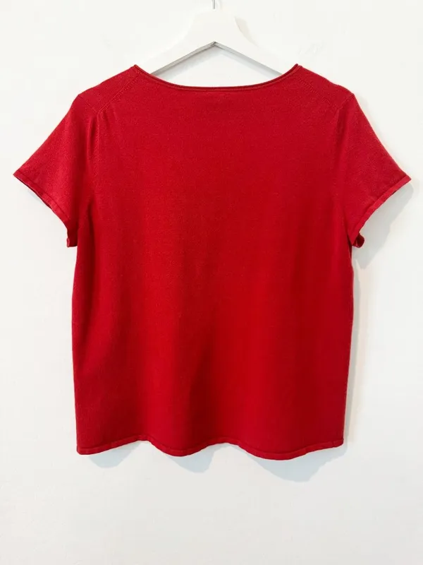 Eileen Fisher Top Size Large Red Round Neck Short Sleeve Knit‎ Coastal Grandma - Image 6