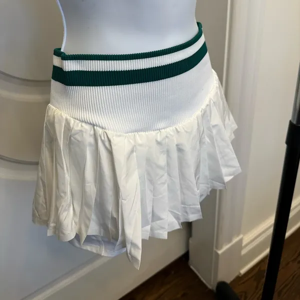 Free People Movement Doubles Skort Skirt White w Green Stripe NWOT - Image 6