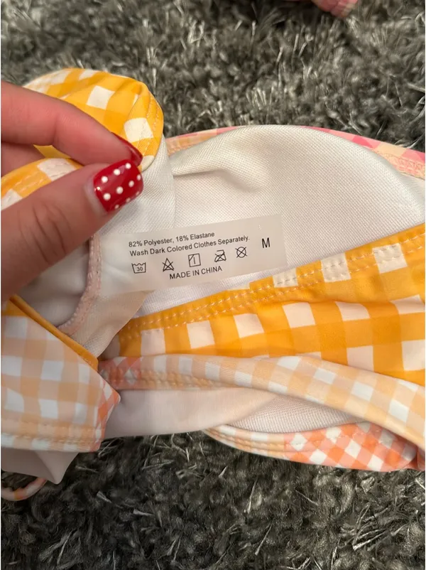 SheIn Orange and pink plaid strapless bikini - Image 3