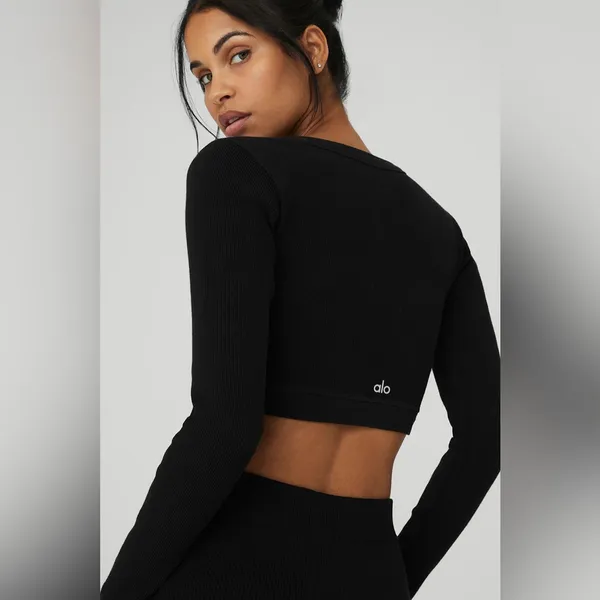 Alo Black Ribbed Top - Image 2