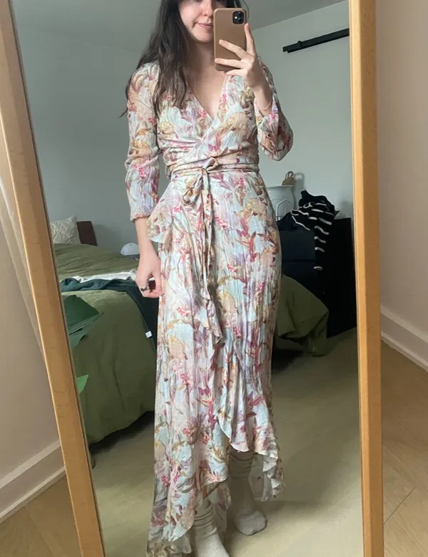 GUESS Floral Wrap Dress Long Sleeve Made in Italy - Image 2