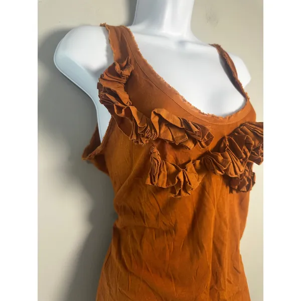J.Crew Womens Ruffle Front Tank Top‎ Burnt Orange Rust Cotton Y2K Scoop Neck S - Image 3