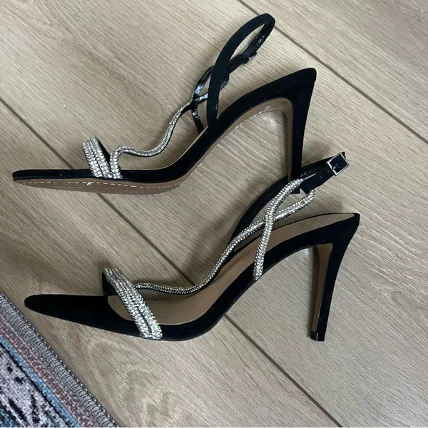 Vince Camuto Womens Luanna Black Suede Rhinesone Sandals Heels Shoes 9.5 NWOT - Image 6