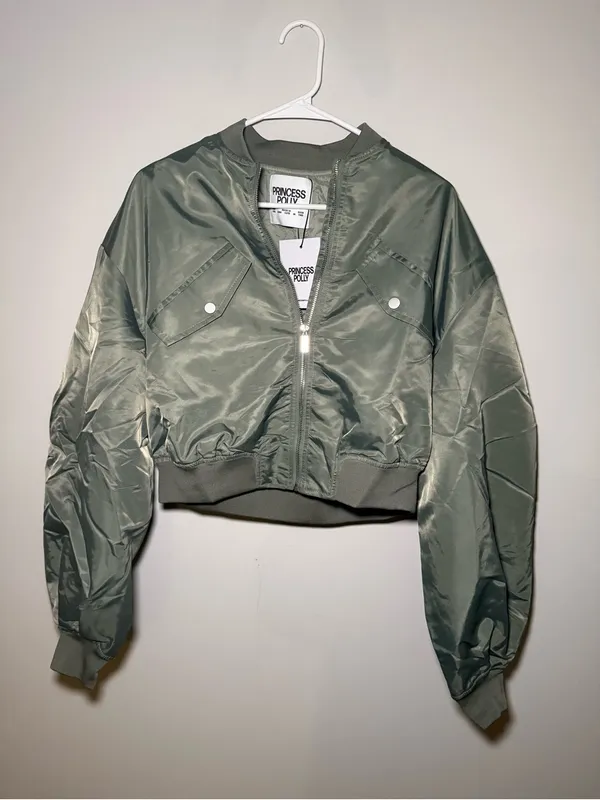 Princess Polly Thalya Green Cropped Bomber Jacket Women’s US 6 NWT - Image 3
