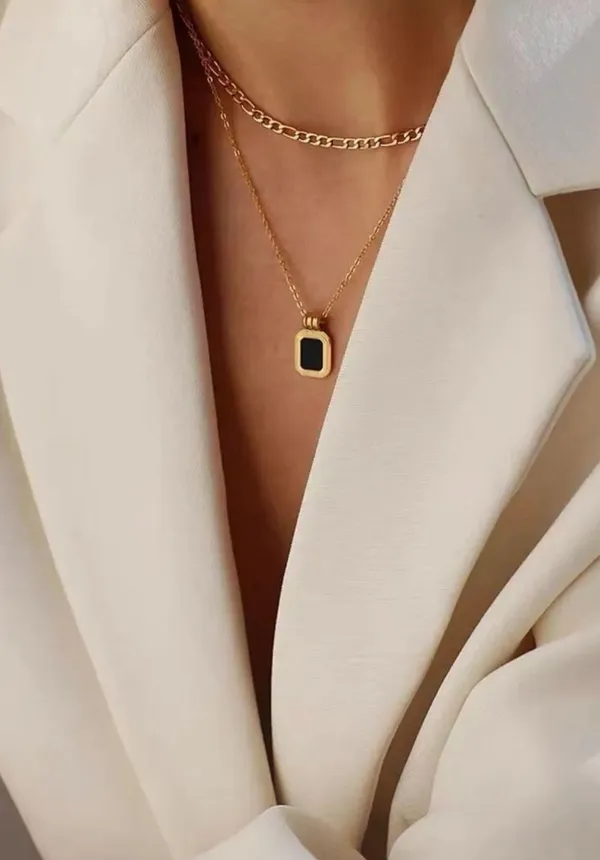 Onyx Necklace, Gold Layers Necklace, Gold Chain Necklace - Image 5