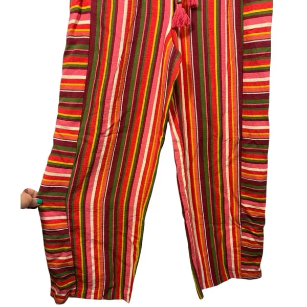 BCBG BCBGeneration‎ Striped Wide Leg Tassel Drawstring Pants M Red Size M - Image 12